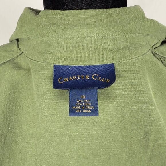 Charter Club Silk / Linen Olive Safari Button Up - Women’s 10 - Picture 7 of 8